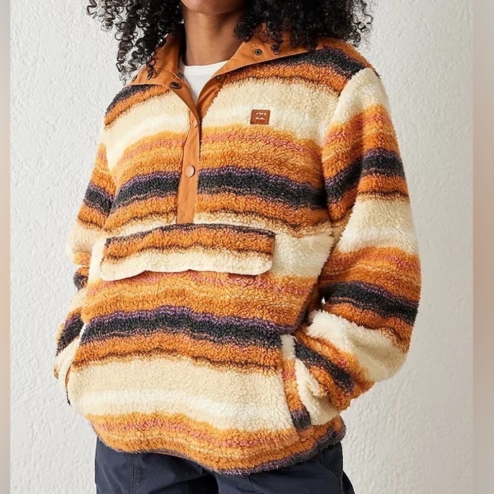 Billabong Adventure Division‎ Sherpa Fleece Pullover Jacket XS Striped Cozy